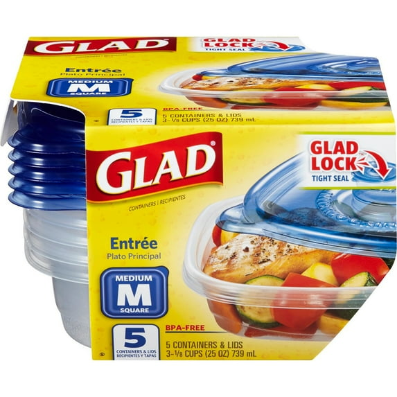 Glad Food Storage Containers - Entre Container - 25 Ounce - 5 Containers