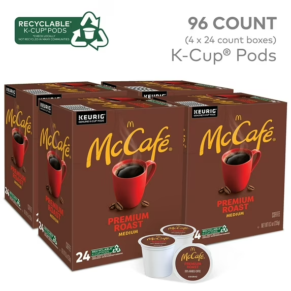(4 pack) McCafe, Premium Roast Coffee K-Cup Coffee Pods, Medium Roast, 96 Count (4 Packs of 24)