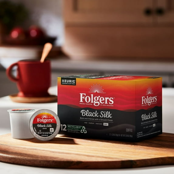 Folgers Black Silk, Dark Roast Coffee, Keurig K-Cups, 12 Count Box