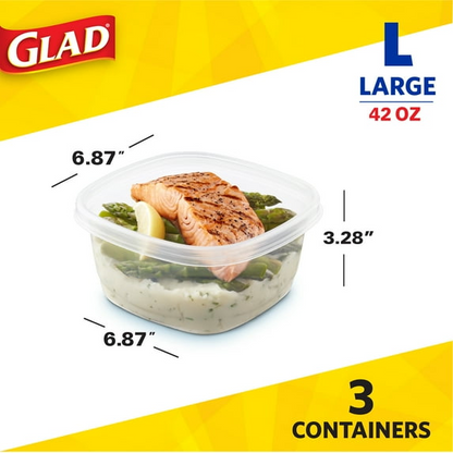 Glad Food Storage Containers - Tall Entree Container - 42 oz - 3 Containers